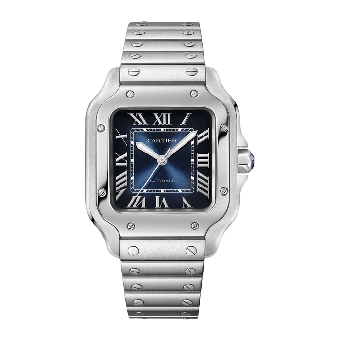 Orologio Cartier Santos de Cartier Modello medio Acciaio Automatico Cinturino in pelle intercambiabile WSSA0063