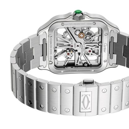 Orologio Cartier Santos scheletrato modello grande Movimento meccanico di manifattura a carica manuale WHSA0028 - immagine 4