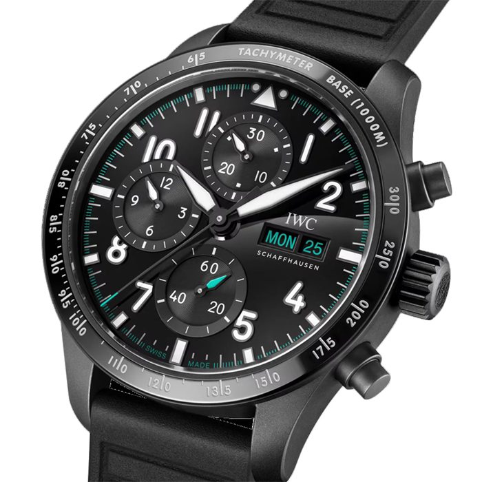 Orologio IWC Pilot Performance Chronograph 41mm Mercedes AMG Petronas Formula OneTM Team Uomo Gomma Nera IW388306 - immagine 3