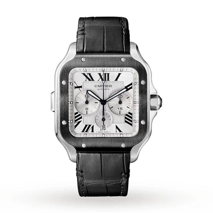 Orologio cronografo Cartier Santos De Cartier Modello Extra-Large Movimento automatico Acciaio ADLC Bracciali in gomma e pelle intercambiabili WSSA0017 - immagine 2