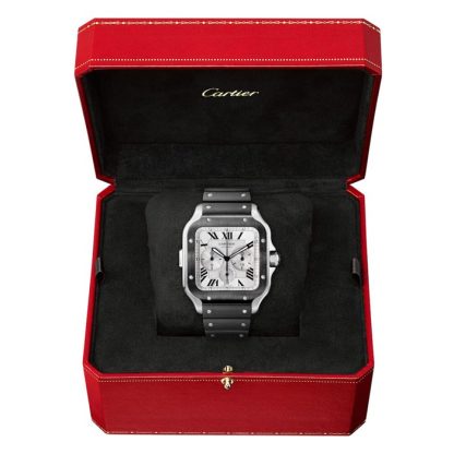 Orologio cronografo Cartier Santos De Cartier Modello Extra-Large Movimento automatico Acciaio ADLC Bracciali in gomma e pelle intercambiabili WSSA0017 - immagine 3