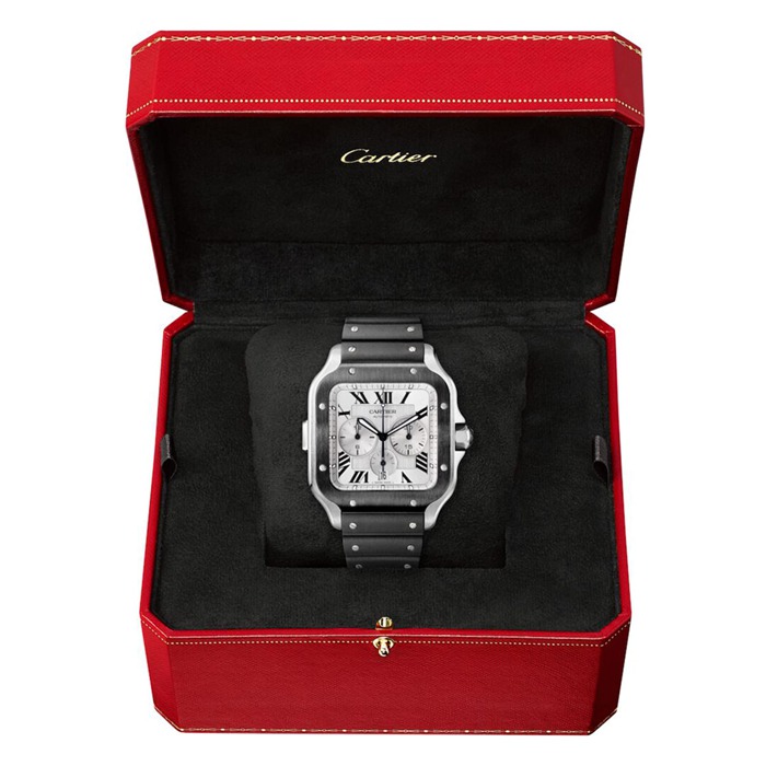 Orologio cronografo Cartier Santos De Cartier Modello Extra-Large Movimento automatico Acciaio ADLC Bracciali in gomma e pelle intercambiabili WSSA0017 - immagine 3