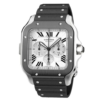Orologio cronografo Cartier Santos De Cartier Modello Extra-Large Movimento automatico Acciaio ADLC Bracciali in gomma e pelle intercambiabili WSSA0017 - immagine 4