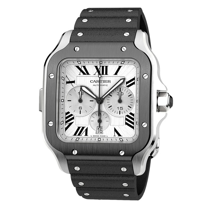 Orologio cronografo Cartier Santos De Cartier Modello Extra-Large Movimento automatico Acciaio ADLC Bracciali in gomma e pelle intercambiabili WSSA0017 - immagine 4