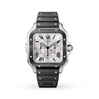 Orologio cronografo Cartier Santos De Cartier Modello Extra-Large Movimento automatico Acciaio ADLC Bracciali in gomma e pelle intercambiabili WSSA0017