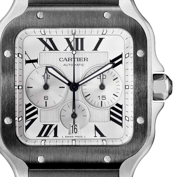 Orologio cronografo Cartier Santos De Cartier Modello Extra-Large Movimento automatico Acciaio ADLC Bracciali in gomma e pelle intercambiabili WSSA0017 - immagine 5