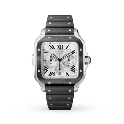 Orologio cronografo Cartier Santos De Cartier Modello Extra-Large Movimento automatico Acciaio ADLC Bracciali in gomma e pelle intercambiabili WSSA0017