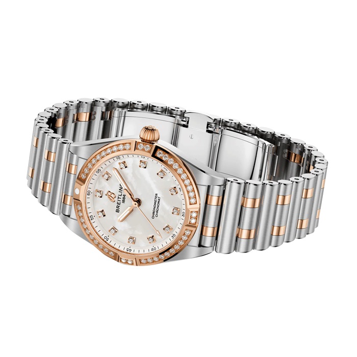 Orologio da donna Breitling Chronomat in acciaio inossidabile e oro rosso 18k 28mm Madreperla U72310531A1U1 - immagine 3