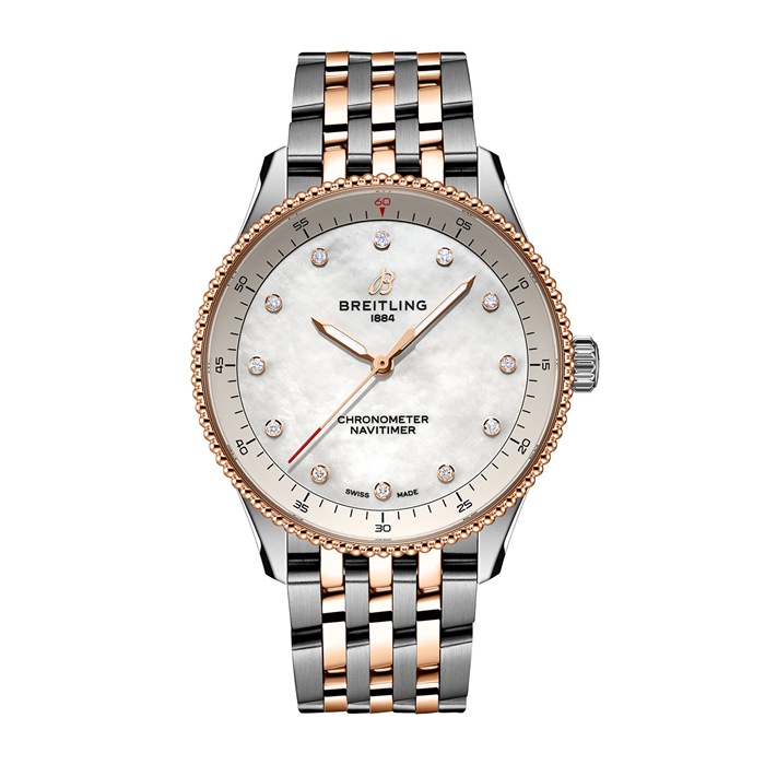 Orologio da donna Breitling Navitimer 32 mm Madreperla bianca in acciaio inossidabile e oro rosso 18 carati U77320E61A1U1