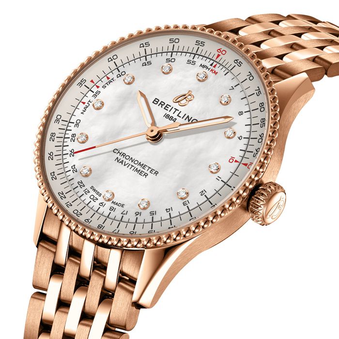 Orologio da donna Breitling Navitimer 36 mm Madreperla bianca Oro rosso 18 carati R17327211A1R1 - immagine 3
