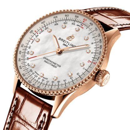 Orologio da donna Breitling Navitimer 36mm Bianco Madreperla Alligatore 18k Oro Rosso R17327211A1P1 - immagine 3