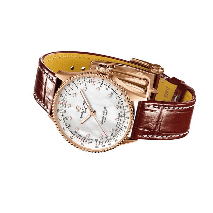 Orologio da donna Breitling Navitimer 36mm Bianco Madreperla Alligatore 18k Oro Rosso R17327211A1P1 - immagine 4