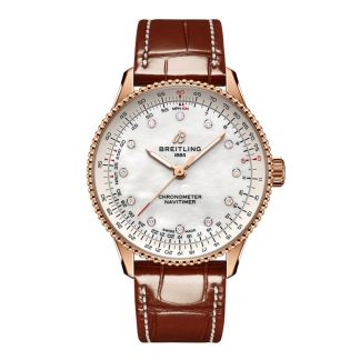 Orologio da donna Breitling Navitimer 36mm Bianco Madreperla Alligatore 18k Oro Rosso R17327211A1P1