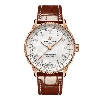 Orologio da donna Breitling Navitimer 36mm Bianco Madreperla Alligatore 18k Oro Rosso R17327211A1P1