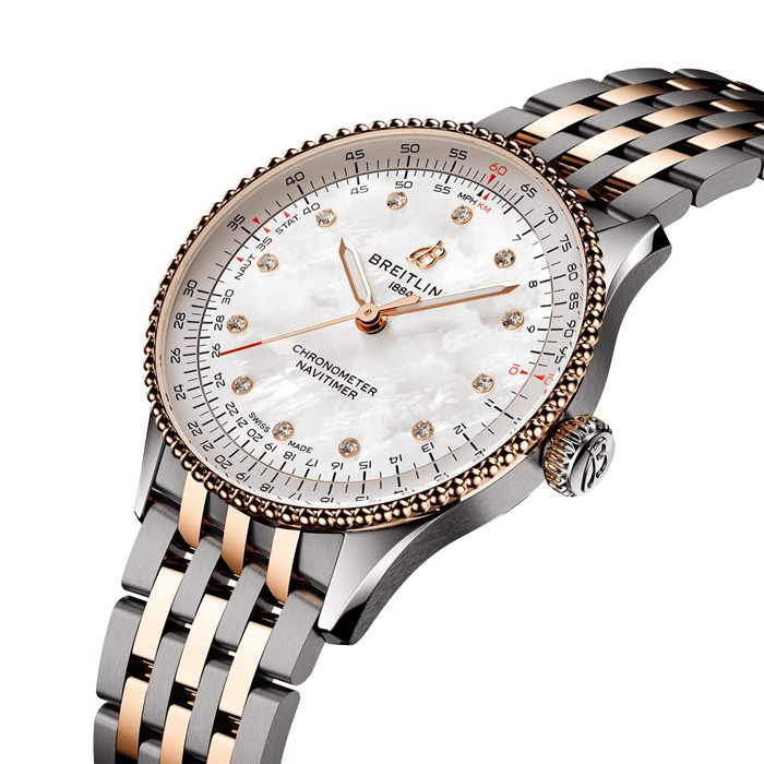 Orologio da donna Breitling Navitimer 36mm Bianco Madreperla in acciaio inossidabile e oro rosso 18k U17327211A1U1 - immagine 3