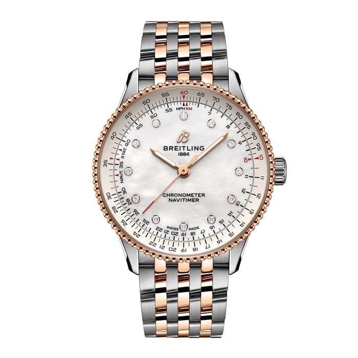 Orologio da donna Breitling Navitimer 36mm Bianco Madreperla in acciaio inossidabile e oro rosso 18k U17327211A1U1