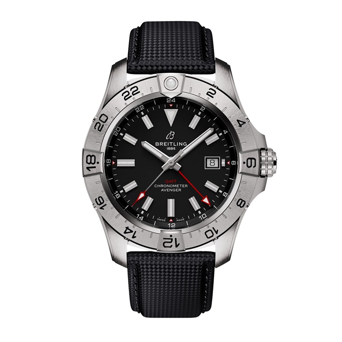 Orologio da uomo Breitling Avenger Automatic GMT 44mm Pelle nera A320101B1X1