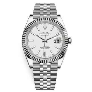 Replica Rolex Datejust 41 Oro Bianco/Acciaio Quadrante Bianco Lunetta Scanalata 126334 Jubilee