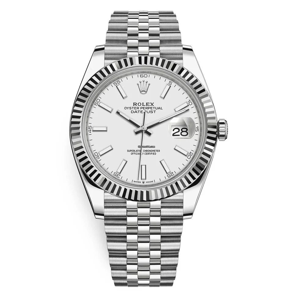 Replica Rolex Datejust 41 Oro Bianco/Acciaio Quadrante Bianco Lunetta Scanalata 126334 Jubilee