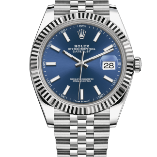 Replica Rolex Datejust 41 Oro Bianco/Acciaio Quadrante Blu Lunetta Scanalata 126334 Jubilee