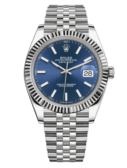 Replica Rolex Datejust 41 Oro Bianco/Acciaio Quadrante Blu Lunetta Scanalata 126334 Jubilee