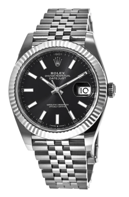 Replica Rolex Datejust 41 Oro Bianco/Acciaio Quadrante Nero Lunetta Scanalata 126334 Jubilee - immagine 4