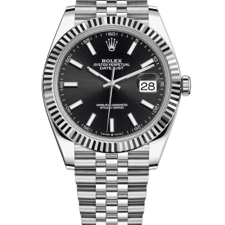 Replica Rolex Datejust 41 Oro Bianco/Acciaio Quadrante Nero Lunetta Scanalata 126334 Jubilee
