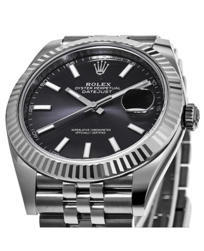 Replica Rolex Datejust 41 Oro Bianco/Acciaio Quadrante Nero Lunetta Scanalata 126334 Jubilee - immagine 5
