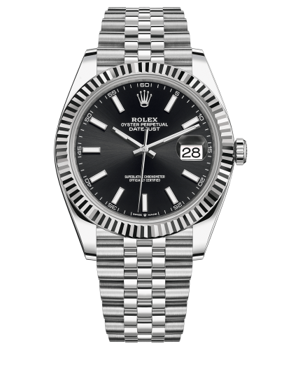 Replica Rolex Datejust 41 Oro Bianco/Acciaio Quadrante Nero Lunetta Scanalata 126334 Jubilee