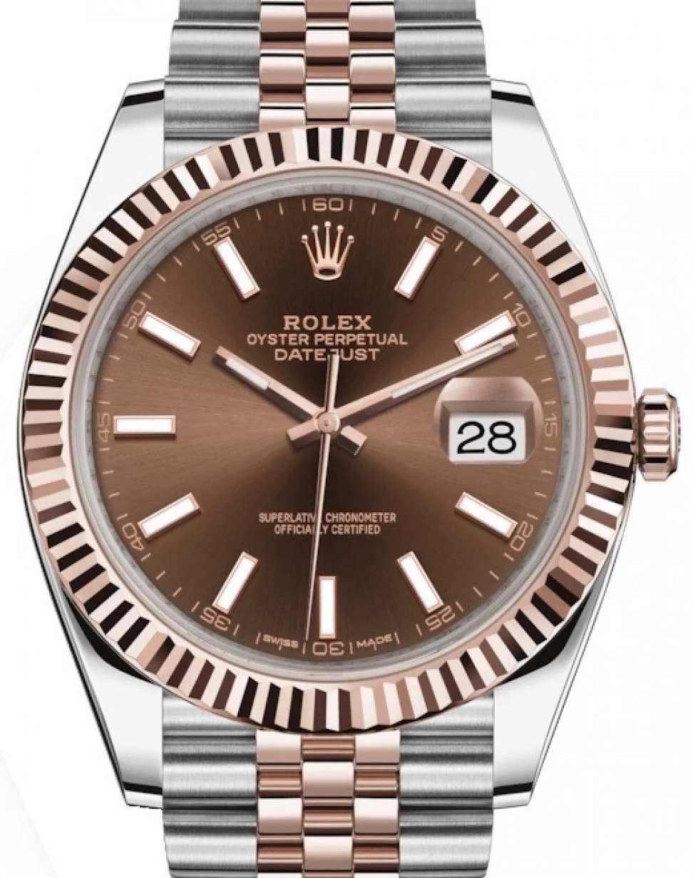 Replica Rolex Datejust 41 oro rosa/acciaio quadrante cioccolato lunetta scanalata Jubilee 126331 - immagine 4
