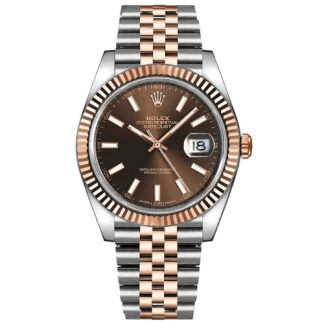 Replica Rolex Datejust 41 oro rosa/acciaio quadrante cioccolato lunetta scanalata Jubilee 126331