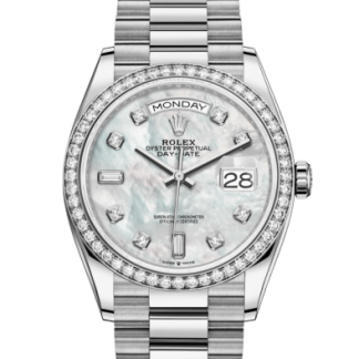 Replica Rolex Day-Date 36 Oyster 36 mm oro bianco e diamanti 128349RBR