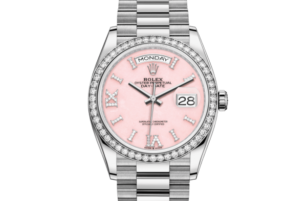Replica Rolex Day-Date 36 Oyster 36 mm oro bianco e diamanti 128349RBR