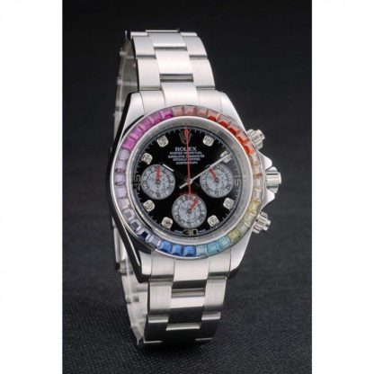 Replica Rolex Daytona Cosmograph Arcobaleno Cristalli Lunetta Inox Cinturino Ripido Quadrante Nero 80250 - immagine 3