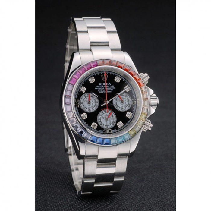 Replica Rolex Daytona Cosmograph Arcobaleno Cristalli Lunetta Inox Cinturino Ripido Quadrante Nero 80250 - immagine 3