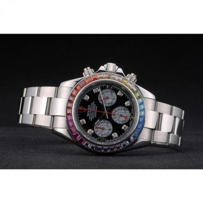 Replica Rolex Daytona Cosmograph Arcobaleno Cristalli Lunetta Inox Cinturino Ripido Quadrante Nero 80250 - immagine 5