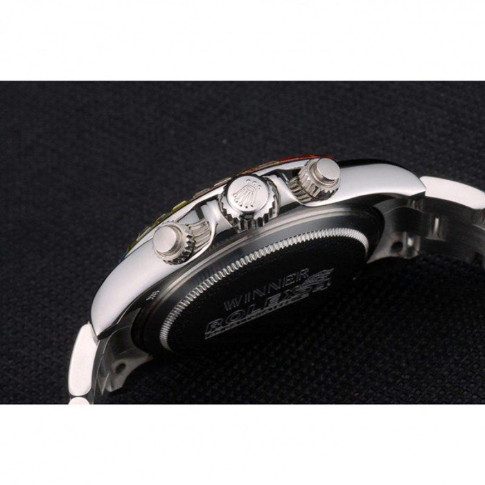 Replica Rolex Daytona Cosmograph Arcobaleno Cristalli Lunetta Inox Cinturino Ripido Quadrante Nero 80250 - immagine 9
