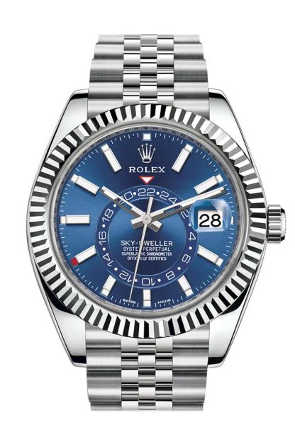 Replica Rolex Sky Dweller Quadrante Blu Lunetta Oro Bianco Acciaio Jubilee 326934