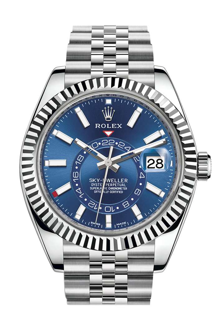 Replica Rolex Sky Dweller Quadrante Blu Lunetta Oro Bianco Acciaio Jubilee 326934