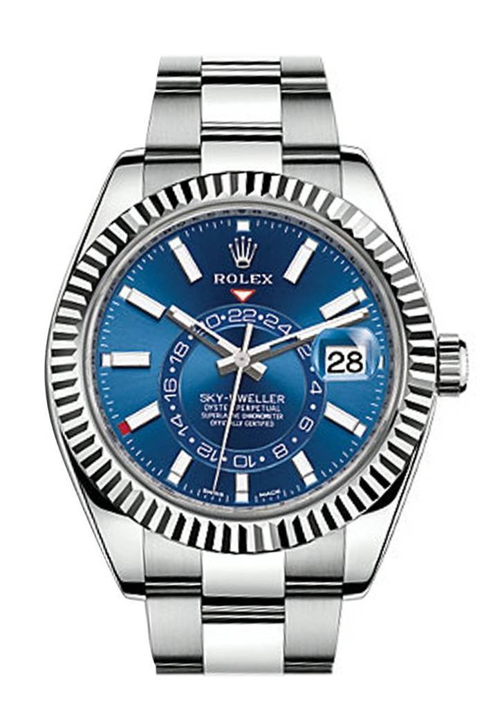 Replica Rolex Sky Dweller Quadrante Blu Lunetta Oro Bianco Acciaio Oyster 326934 NP