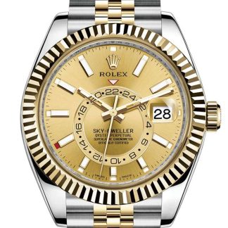 Replica Rolex Sky Dweller Quadrante Champagne Lunetta Oro Giallo Due Toni Jubilee 326933