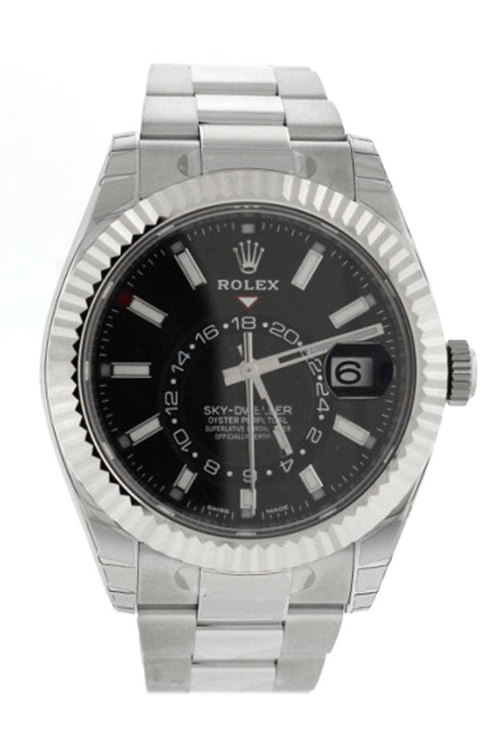 Replica Rolex Sky Dweller Quadrante Nero Lunetta Oro Bianco Oyster 326934