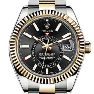 Replica Rolex Sky Dweller Quadrante Nero Lunetta Oro Due Toni Oyster 326933
