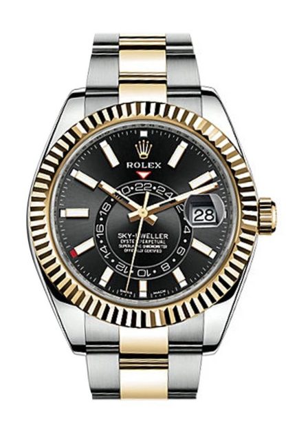 Replica Rolex Sky Dweller Quadrante Nero Lunetta Oro Due Toni Oyster 326933