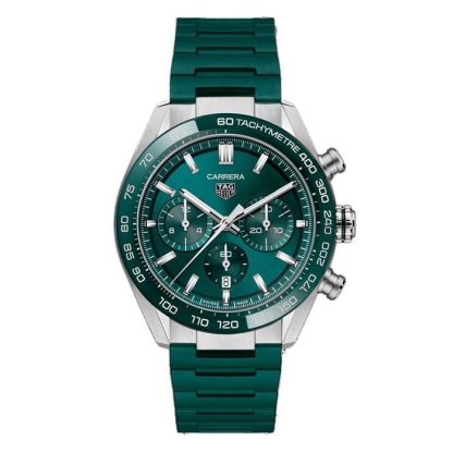 TAG Heuer Carrera Cronografo 44mm Orologio Uomo Gomma Verde CBN2A1N.FT6238